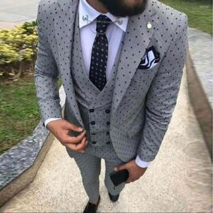 Men's Suits Mens With Pants 3 Pieces Slim Fit Gray White Groom Tuxedo Men For Wedding Prom Party Fashion Blazer Vest Set 2023