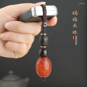 Keychains Tibetan Pattern Agate Dzi Bead Car Key Chain Pendant Hand-woven