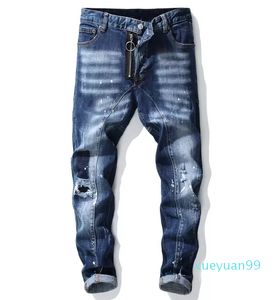 Herren Badge Rips Stretch Schwarze Jeans Herrenmode Slim Fit Washed Motorrad Denim Hose Getäfelte Hip HOP Hose