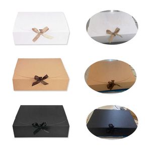 Gift Wrap 5Pcs/Lot 31*25*8cm Black Kraft Paper Big With Ribbon Birthday Gifts Packaging Boxs Wedding Decoration Supplies 0207