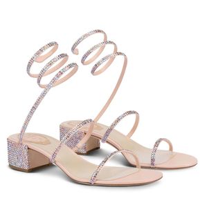 Ber￶mda varum￤rke Cleo Sandals Shoes Women Renescaovillas Crystal-Embellished Spiral Wraps Pumps Party Wedding Lady Gladiator Sandalias EU35-43