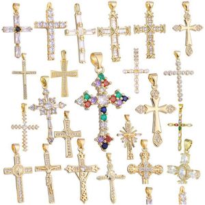 Charms Juya Diy 18K Real Gold Plated Wholesale Christian Cross för handgjorda jul religiösa rosenkransen hänge juvelera makingcharms dh049