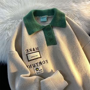 Erkek Sweaters Sleuchy Polo Boyun Süveteri Kadınlar için Sonbahar Gevşek Büyük Boy Öde Bir Çift Üst Kış Kıyısı Erkek Kazıklar Pullover 230207