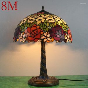 Lampy stołowe 8M Tiffany Glass Lampa LED Kreatywne retro kwiaty biurko lekki dekor