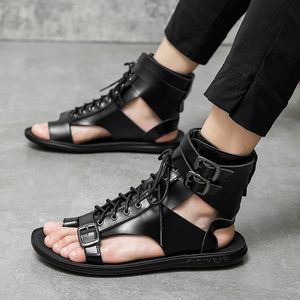 Gladiators Summer Men Lace Up Buckle Leather Casual