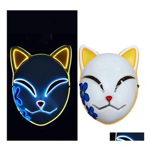 Inne oświetlenie LED Demon Slayer Maska Cat Replica Luminous Kimetsu No Yaiba Cosplay Adt Drop Reliude Lights Holiday Dhlze