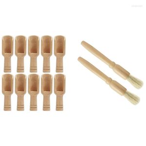 Geschirr-Sets, 2 Stück, Kaffeemühle, Reinigungsbürste, Holzstaub für Espressostationen und Ausrüstung, 10 Stück, Mini-Schaufel aus Holz