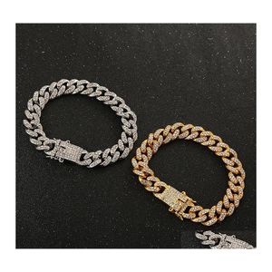 Naszyjnik bransoletki 12 mm Miami Cuban Link Bracelets Zestaw dla mężczyzn Bling Hip Hop lodowany Diamond Gold Sier Sier Chains Women DHQ1L