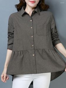Kvinnor BLOUSES SPRING Women Plaid Print skjortor Långärmad blus Casual Korean Virsion Vintage All-Match Female Cotton Tops Doll Shirt