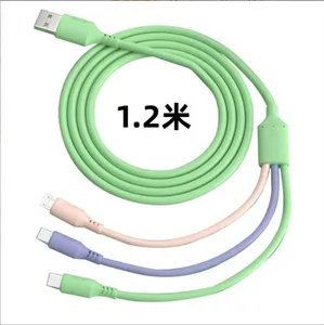 3 in 1 Multi Charging Cables Micro USB Cable Liquid Silicone Cord Fast Charge for Type C/Android and Other Mobile Devices HuaWei LG Samsung Note20 S20 etc.