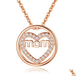 Lockets Toptan Mektup Mom Kore Zirkon Kolye Daire Kalp Kolye Moda Mücevher Anneler Klavikül Zinciri Hediye Drop de Dhgarden Dhkzi