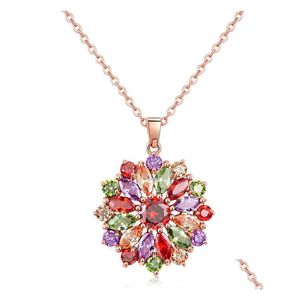 Medaillons Colorf Zirkon Anhänger Kupfer Ornament Europäischer und amerikanischer Export Diamant Halskette Rose Golden Anti Allergie Schmuck Dhgarden Dhqjl