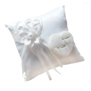 Travesseiro anel de travesseiro portador de casamento portador de almofadas de almofadas Ceramonia de cetim de cetim de cetim Pérola Branca Flor Floral Festa Festa de Casamento