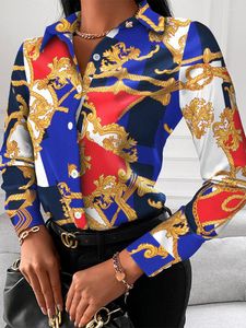 Women's Blouses Women Print Shirt 2023 Spring Autumn Fashion Lapel Long Sleeve Buttons Casual Slim Tops Elegant Office Ladies Clothes