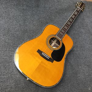 Chitarra personalizzata, top in abete massiccio, tastiera in palissandro, fasce e fondo in palissandro, chitarra acustica serie 45 di alta qualità da 41 pollici, top giallo