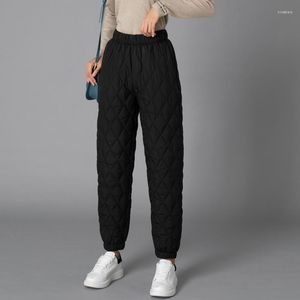 Women's Pants Thick Warm Padded Loose For Women Winter Solid Color Diamond Pattern Wide Leg Lady Quilted Trousers