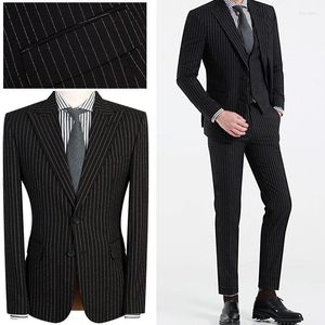 Herrdräkter Costum Made mode Black Mens Striped Suit Tuxedos Ropa Formal Hombres Senaste Coat Pant Designs Blazer (Jacket Tie Vest)