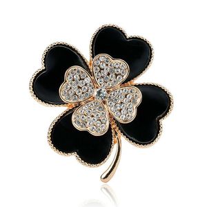 Broschen Pins Doluo Lucky Leaf Strass Brosche Pin Kristall Botanik Blume Ornamente DIY Schmuck für Frau Zubehör