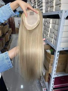 Mongolian Virgin Hish Hair Piece Ombre Piano Color T6/613 P #6 8 × 8 بوصات مع 4x4 من الحرير أعلى يهودية للمرأة