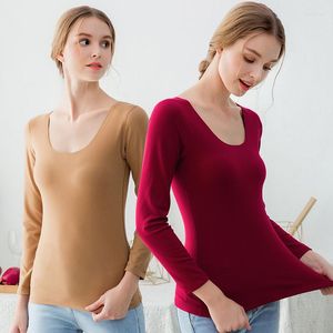 Women's Sleepwear Womans Thermal Underwear Autumn Winter Clothes Long Sleeve Warm Sleep Tops Solid Seamless O-Neck Bottoming Shirt
