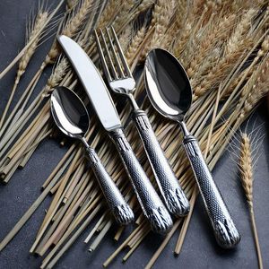 Zestawy naczyń stołowych metalowa kreatywność Nordic Cutlery Set Srebrny luksusowy prosty obiad kuchnia czteroczęściowy garnitur dekoracje stolika ek50ds