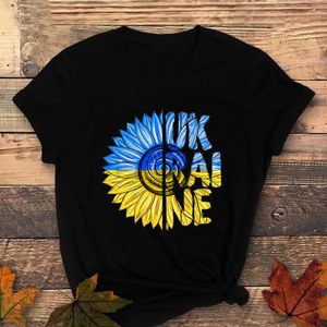 T-shirt da donna Lovessales Bandiera dell'Ucraina T-shirt con stampa girasole Grafica politica O Collo Manica corta Cotone