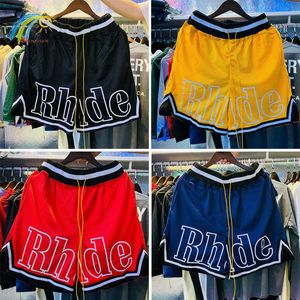 Mäns shorts High Street Drawstring Yellow Blue Men Women 1 1 Loose Breattable Mesh Breeches Long String with Tags Y2302