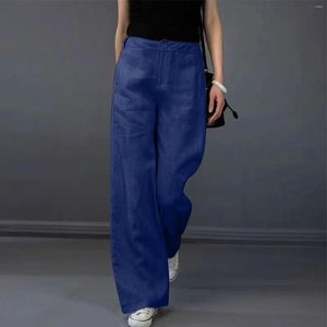 Women's Pants Elastic Waist For Tall Women Womens Linen High Waisted Wide Leg Casual Loose Length Trousers With Pockets