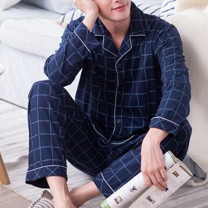 Men's Sleepwear Men's Pajama Sets Simple Sleepwear Long Sleeve Cotton Top Pant Leisure Outwear Soft Autumn Winter Plus Size Loungewear 230207