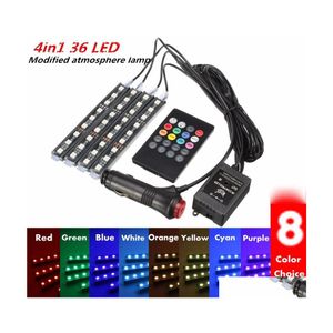 Novelbelysning RGB 36 LED -bilavgift 12V 10W Gl￶dinredning 4in1 Atmosf￤r Blue Inside Foot Light Lamp Remote Music Con DHF1U