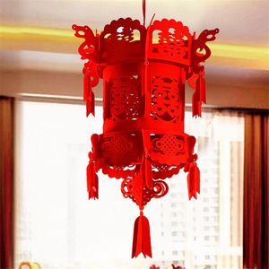 Other Event Party Supplies Year Lucky Auspicious Red Double Happiness Chinese Knot Tassel Hanging Lantern Rooftop Wedding Room Decoration free ship 230206