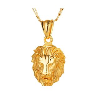 Pendant Necklaces Hip Hop Jewelry Gold Big Lion Head Chunky Necklace Animal King Vintage Hiphop Chain For Women Men Beautifly Drop D Dhvdu