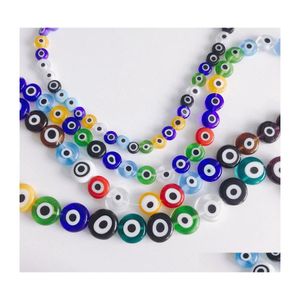 Glass All Size Evil Eye Beads Flat Round Mixed Color 6/8/10/12Mm Mticoloured Ojo Colourf 330C3 Drop Delivery Jewelry Dh45W