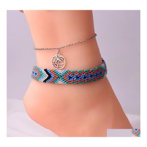 Fußkettchen Böhmischer Modeschmuck Handgefertigter gewebter Strand-Fußkettchen-Kokosnussbaum-Anhänger-Knöchelarmband-Tropfenlieferung DHUXD