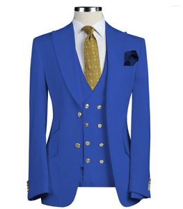 Mäns kostymer män 3 stycken Slim Fit Business Groom Royal Blue Noble Grey White Tuxedos för formell bröllopsdräkt (Blazer Pants Vest)