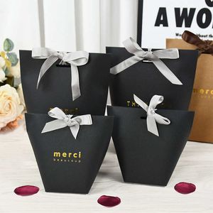 Wrap 5Pc Merci Bronzing Printing Black High Quality With Ribbon Wedding Party White Candy Wrapper Gift Box Birthday Supplies 0207