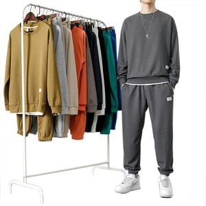 Men's Tracksuits Fashion Suit Autumn Warm Mens Casual Solid Waffle Sweatpant Set Unisex Jogging Men Clothes 230206