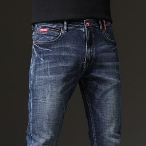 Männer Jeans Frühling Herbst Blau Einfarbig Micro elastische Klassische Männer Gerade Dünne Mode Denim Hosen Männlichen 230207