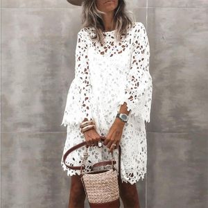 Work Dresses Summer Elegant Stylish Sling Dress Cover-Up Set See Through Lace Flare Sleeve Women Patchwork For Dating