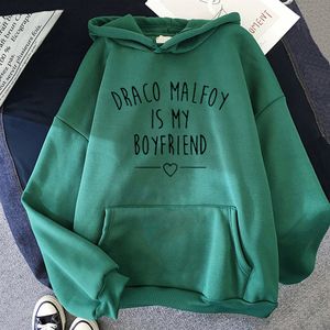 Bluzy damskie bluzy Draco Malfoy to mój chłopak list z kapturem Kobiety Zielony Sudaderas Fashion Harajuku Hooded 230207