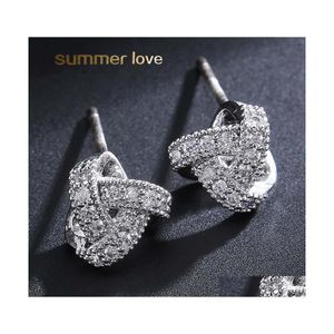 Stud Knot Love Cubic Zirconia Earring for Women Girl Fashion 925 Sier Antialllergy Pin Ing Party Designer Jewelry Drop Delivery Earrin DHTKF