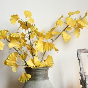 Decorative Flowers & Wreaths Simulation Of Ginkgo Biloba Leaves And False Branches Artificial Dried Home Decoration Plant Wedding Bouquet Li