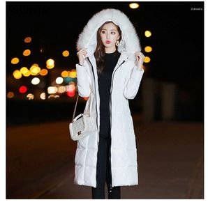 Trench da donna Abbigliamento invernale Donna Office Lady Con cappuccio Grande collo di pelliccia Allentato al ginocchio Tasche del cappotto ispessite Cerniere