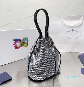 2023 designer inverted triangle glittering heavy industry full diamond drawstring bucket bag single shoulder messenger fashion hand female