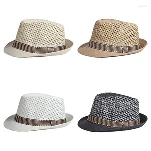 Geniş Kötü Şapkalar Straw Fedora Hat Panama Kapakları Trilby Yaz Güneş Yetişkin Erkekler Cap Mens Bowler Nefes Alabilir Sunhat Plajı