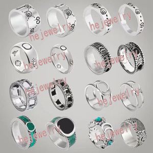 Klassische Herren Luxusringe Ghost Schädel Ring Bague plattiert Vintage Silber Letter Fashion Unisex Designer Ring Homme Ringe für Frauen Männer