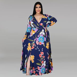 プラスサイズのドレス2xl-6xl卸売ドロップ冬のファッションエレガントな長袖vネックエレガントなプラスサイズの女性4xl 5xl 6xl 230207