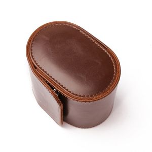 Titta på rutor Fall Brown Real Leather Watch Roll Single Watch Travel Case 230206