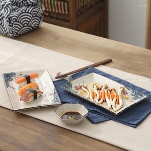 Plates 10 Inch Rectangle Japanese Handpainting Plum Ceramic Plate Snowflake Glaze Porcelain Dishes Floral Sushi Snack Steak Tray