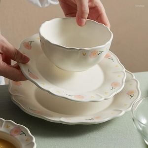 Plates Simplicity Ceramic Plate Desktop Lace Decorative dessert Restaurang Creative Soup Bowl Home Kitchen Table Seary